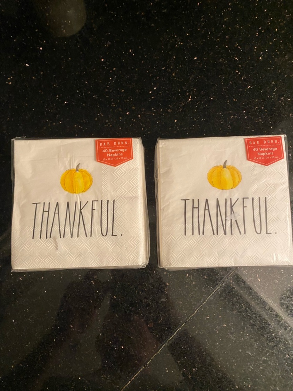 Two Packages Rae Dunn THANKFUL Pumpkin 40-Count Beverage Napkins